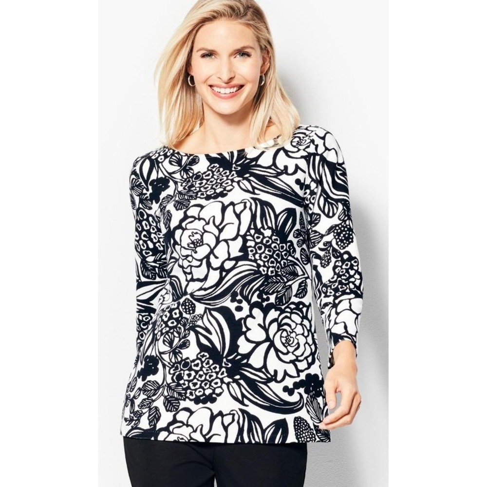 Womens Talbots Abstract‎ Floral 3/4 Sleeve Top Shirt